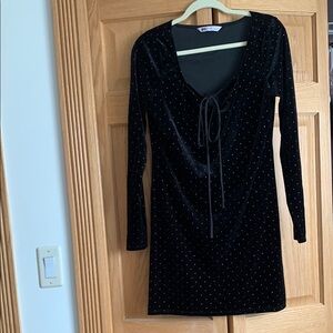 Elegant Black Velvet Dress with Gold Accents